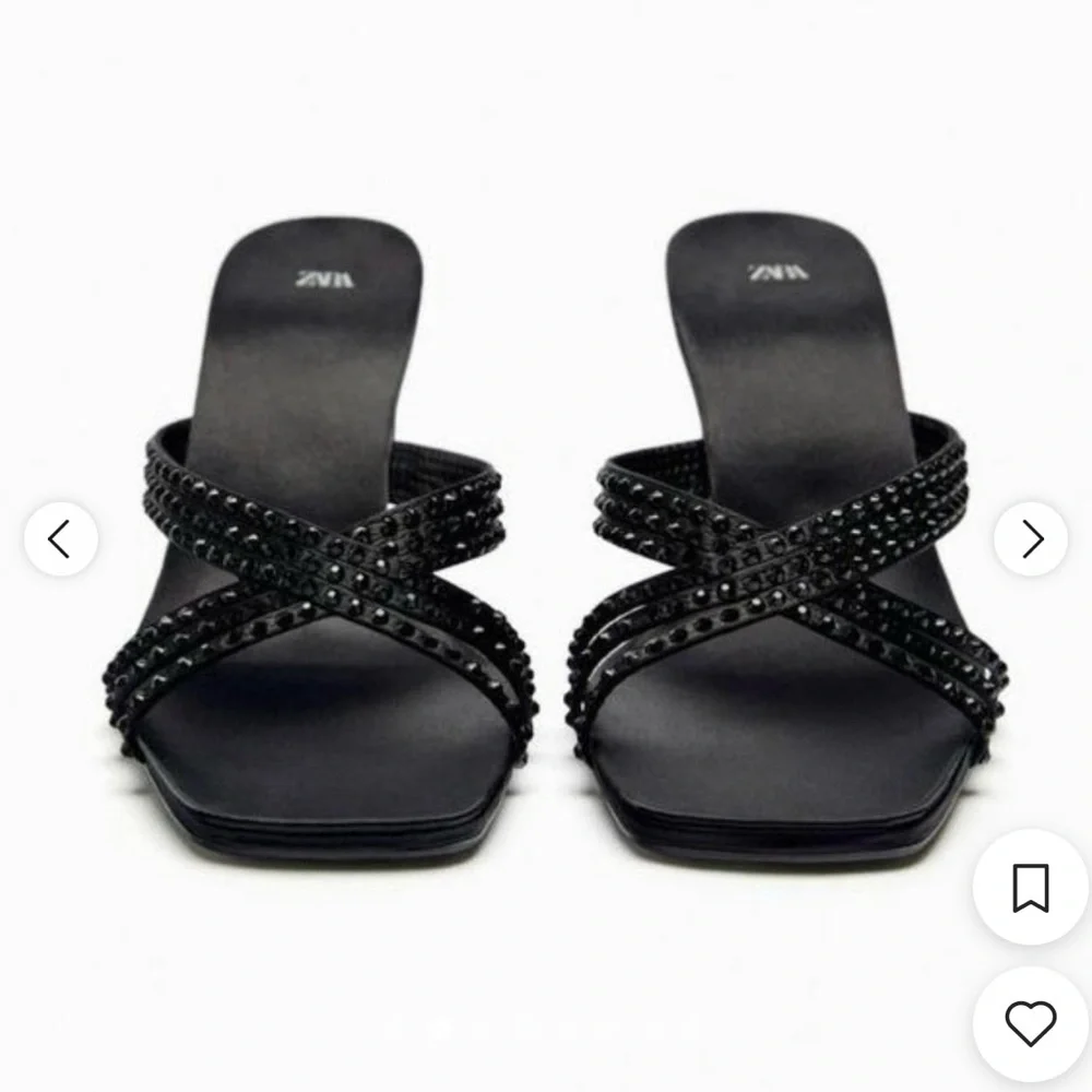 Zara Black Satin Effect Rhinestone Heeled Sandals - Picture 6 of 7